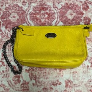 Coach Yellow Leather Wristlet with Gunmetal Chain